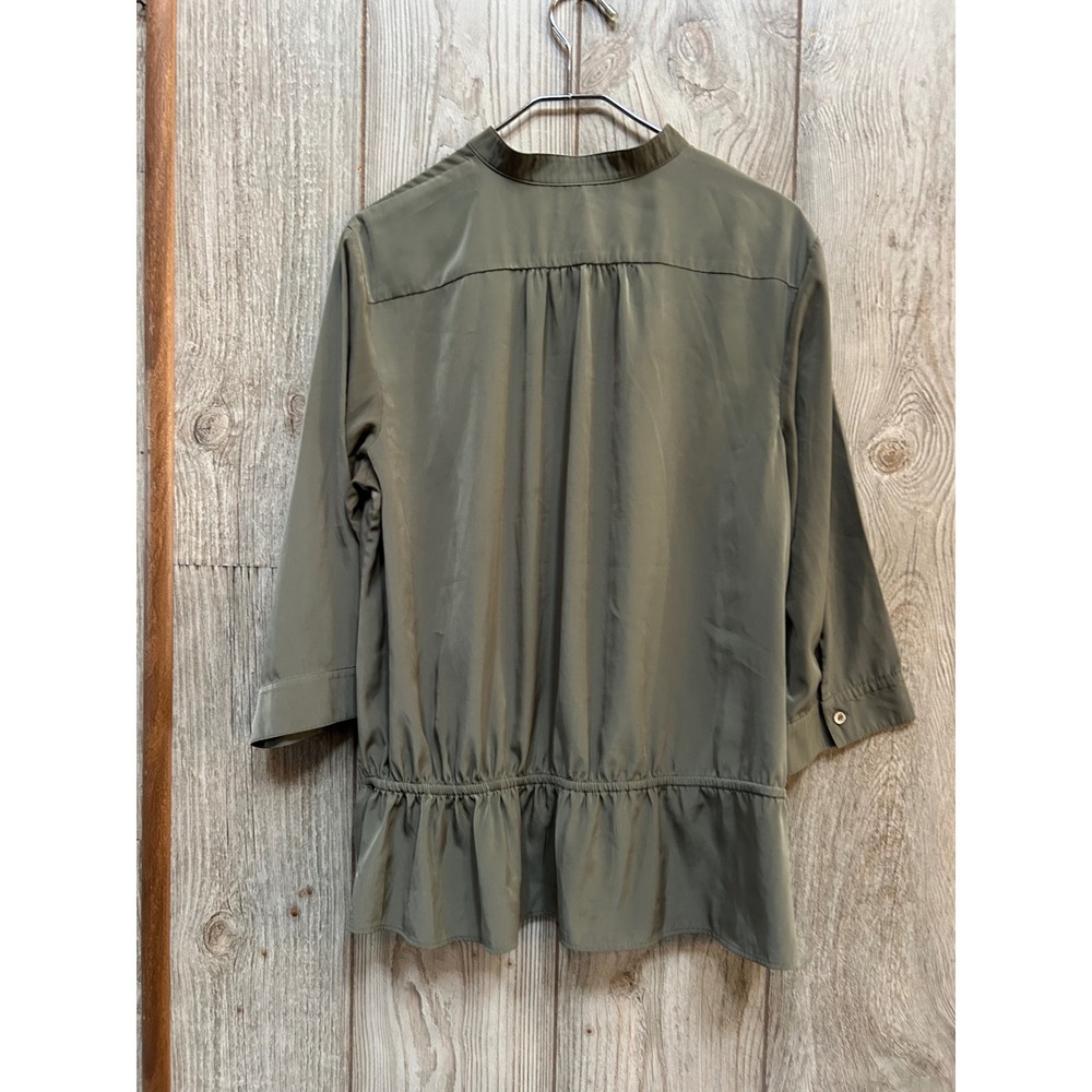 Chicos Olive Green Utility Blouse Size 3 XL 3/4 Sleeve Peplum Hem Pullover Top - Picture 6 of 6